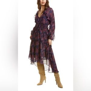 Figue Patterned, Long Sleeve Midi Dress, XS